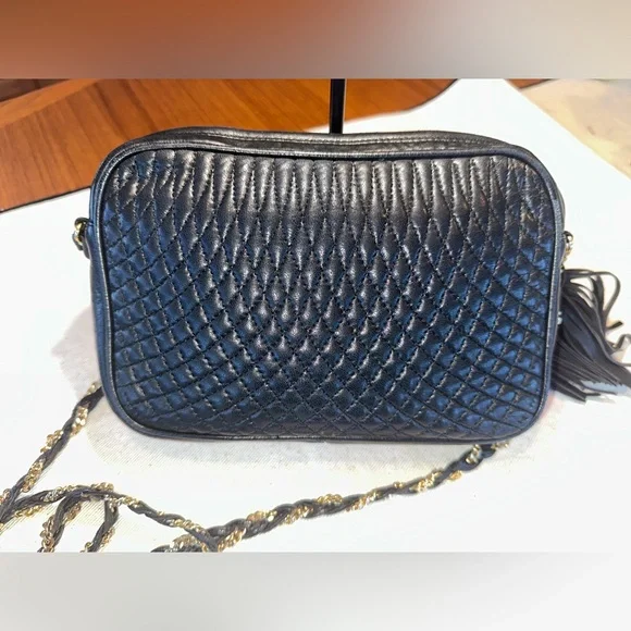 Bally Quilted Lambskin Crossbody | Leather Interior |Gold Chain Camera Bag - Picture 3 of 11